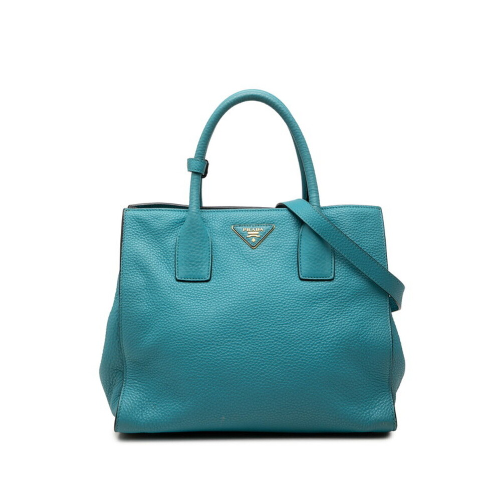 Prada Triangle Logo Plate Handbag/Shoulder Bag 2WAY BN2693 Blue Vitello Daino...